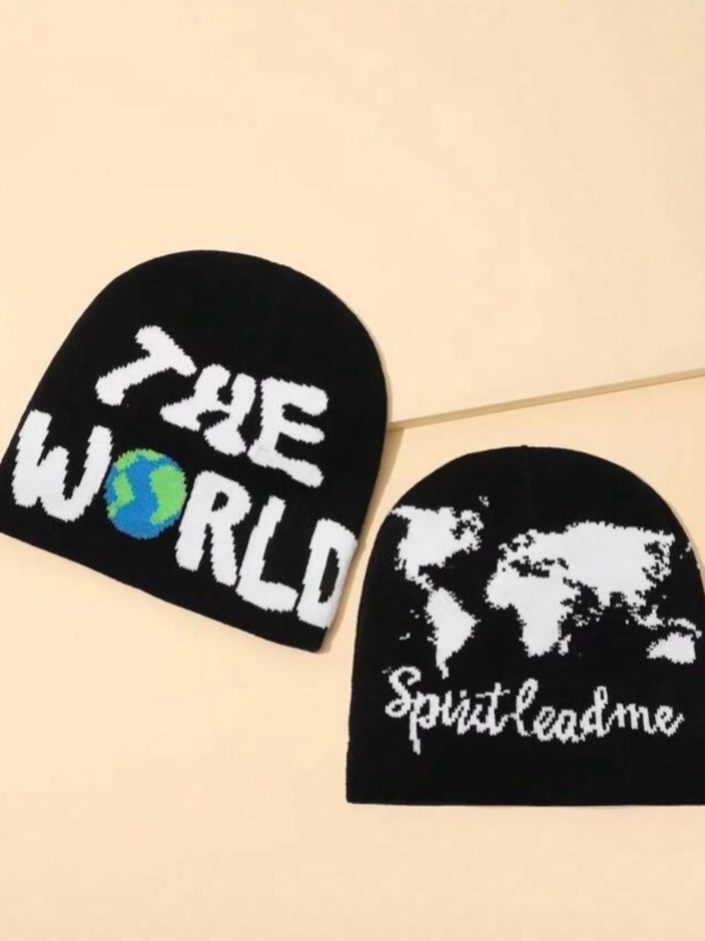 Men’s Fashionable Letter & Earth Map Knit Beanie Cap Warm Winter Hat